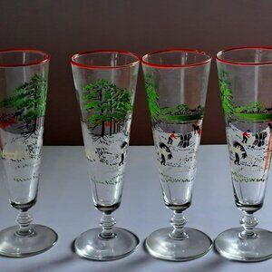 Set of 4 Making hay Currier and Ives Pilsner glasses